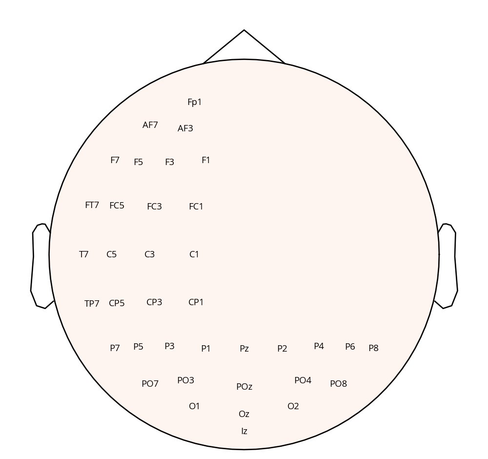 Channel labels used in the EEG data analysis.